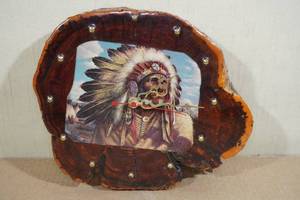 lot 130 image: Native American Chief Wooden Clock