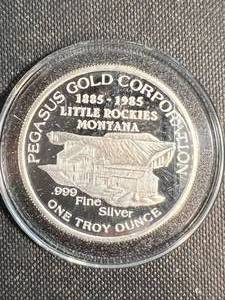 1 TROY OZ .999 FINE SILVER 1985 PROOF PEGASUS ROUND IN AIRTITE
