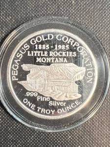 1 TROY OZ .999 FINE SILVER 1985 PROOF PEGASUS ROUND IN AIRTITE