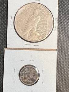 1926-D US PEACE SILVER DOLLAR AND 1892 US BARBER DIME