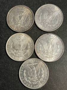 GROUP OF 5 US MORGAN SILVER DOLLARS