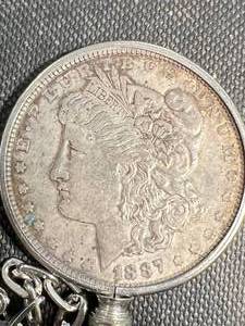 1887 US MORGAN SILVER DOLLAR ON KEYCHAIN
