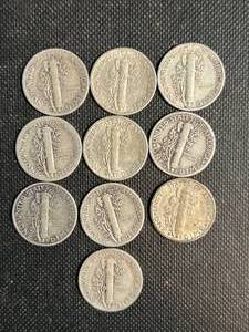 GROUP OF 10 US MERCURY DIMES
