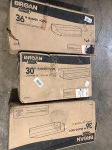 Lot of assorted Broan Range hoods various models and conditions customer returns see pictures