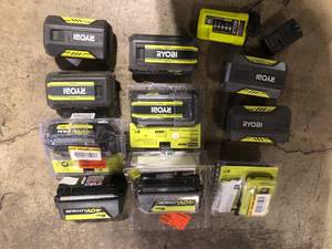 Lot of assorted Ryobi 40V batteries various sizes and conditions customer returns review pictures