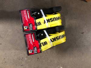 Lot Husky 27 ft. x 2 in. Heavy-Duty Ratchet Tie-Down Strap with J Hook