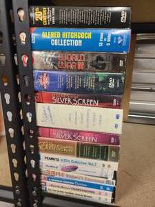 Stack of classic movie and documentary DVDs
