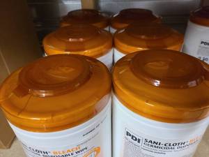 Box of 6x PDI Sani-Cloth Bleach Gemicidal Disposable Wipes Cannisters