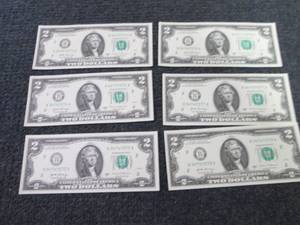 6 Sequential Uncirculated $2 Bills...