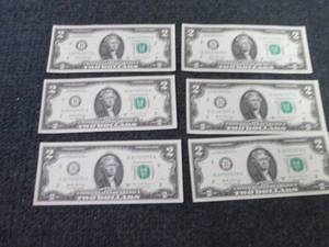 6 Sequential Uncirculated $2 Bills...
