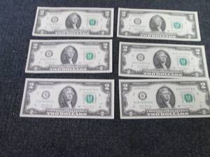 6 Sequential Uncirculated $2 Bills...