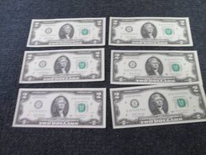 6 Sequential Uncirculated $2 Bills...