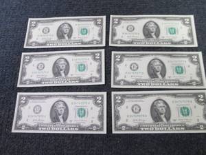 6 Sequential Uncirculated $2 Bills...