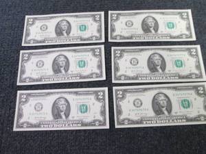 6 Sequential Uncirculated $2 Bills...