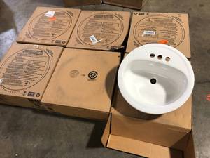 lot 10 image: Lot of Bootz Industries Laurel Round Drop-In Bathroom Sink in White see customer return see pictures