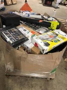 lot 12 image: Gaylord full of assorted hardware, general merchndise, door knobs, pulls and various  misc items various products various conditions customer returns see pictures