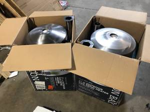 lot 37 image: Lot of 2 Hampton Bay 48000 BTU Stainless Steel Propane Standing Patio Heater Costumer Returns See pics