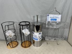 lot 84 image: New Shower Caddy, Plunger with Holder, Toilet Paper Holders