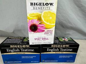 lot 173 image: 58 Tea Bags Bigelow English Teatime and StayWell Lemon, Etc