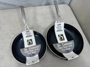 lot 187 image: 2 New Blue Sapphire Ceramic Coated Frying Pans
