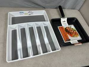 lot 198 image: New Grill Pan and New Silverware Organizer