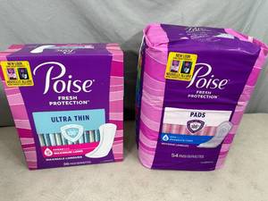 lot 212 image: 2 Large Packs of Poise Feminine Pads