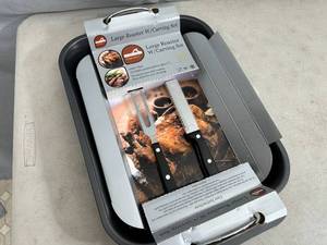 lot 218 image: New Large Roaster Pan and Carving Set