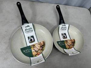 lot 225 image: 2 New Marble Coating Non-Stick Aluminum Frying Pans