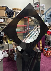 TALL Post Modern  Modernist Black Pedestal and Mirrored Clock