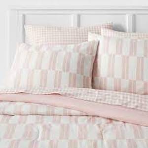 lot 2 image: Dash Stripe Printed Microfiber Reversible Comforter & Sheets Set IvoryLight Pink - Room Essentials - Queen
