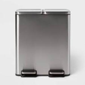 lot 17 image: 60L Stainless Steel Step Trash and Recycle Can - Brightroom