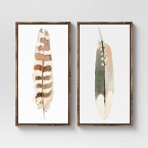 lot 27 image: (Set of 2) 12 x 24 Feathers Framed Wall Canvas - Threshold