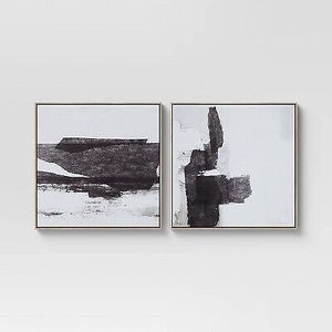 lot 26A image: (Set of 2) 24 x 24 Framed Canvas Black - Threshold - Torn Back see photos