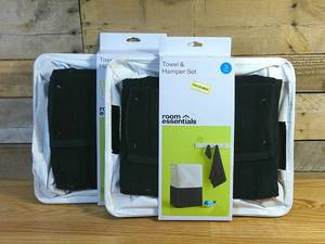 lot 38 image: TWO 3pc Hamper and Bath Towel Sets - Black - Room Essentials