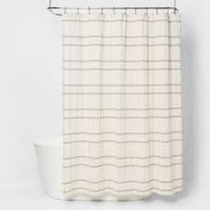lot 61 image: Woven Modern Plaid Shower Curtain Ivory - Threshold