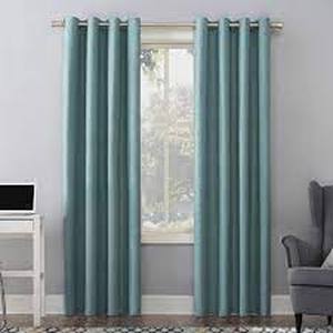 lot 60 image: Pair of Blackout Duran Thermal Insulated Window Curtain Panels - Sun Zero - Blue - 50 in W x 84 in L (individual panel size)