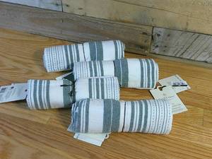 lot 81 image: Set of Four (4) Textured Mix Stripe Flour Sack Kitchen Towel CreamGreen - Hearth & Hand with Magnolia