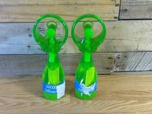 lot 74 image: Two Green O2COOL Deluxe Handheld Misting Fans