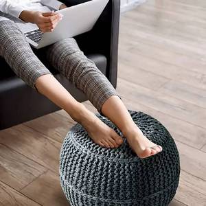 lot 140 image: BirdRock Home Hand-Knitted Lightweight Pouf, Zinc (18.5 in x 18.5 in x 15 in)