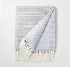 lot 129 image: Hearth & Hand Faded Pin Stripe Gauze Woven Throw Blanket - Sterling Blue