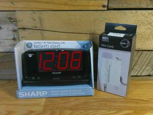 lot 153 image: Cordinate 2 3 Outlets Grounded Extension Cord & Sharp LED Night Light Alarm Clock