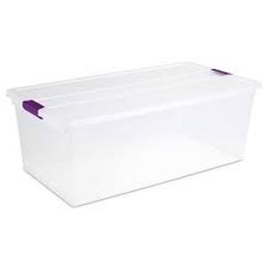 lot 167 image: Sterilite 110qt Clear View Storage Bin with Latch Purple