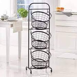 lot 182 image: Mesa 3-tier Wrought Iron Market Baskets with Stand and Removable Baskets
