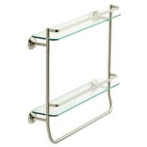 lot 7 image: Delta Decorative Bath Storage 18 in. Double Glass Shelf with Towel Bar in Brushed Nickel