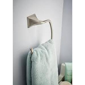 lot 20 image: Delta Everly Wall Mount Square Open Towel Ring Bath Hardware Accessory in Brushed Nicke