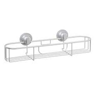 lot 46 image: Zenna Home NeverRust Aluminum Power Grip Pro Dual Mount Long Shelf in Satin Chrome-Missing Sticky Pads