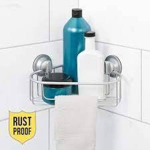 lot 45 image: Zenna Home NeverRust Power Grip Pro Dual Mount Aluminum Corner Basket in Satin Chrome