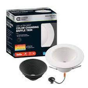 lot 91 image: Lot of THREE Commercial Electric 6 in. Low Glare Deep Baffle Adjustable CCT Integrated LED Recessed Light Trim 670 Lumens Wet Rated Dimmable