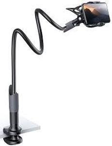 lot 133 image: Lamicall Gooseneck Phone Holder for Bed - Overall Length 38.6in, Flexible Leather Wrapped Arm, 360 Adjustable Clamp Clip