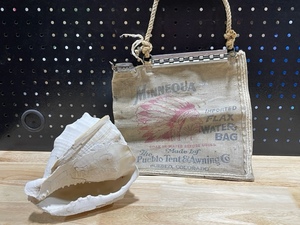 Vintage Minnequa Flax Water Bag and Large Sea Shell